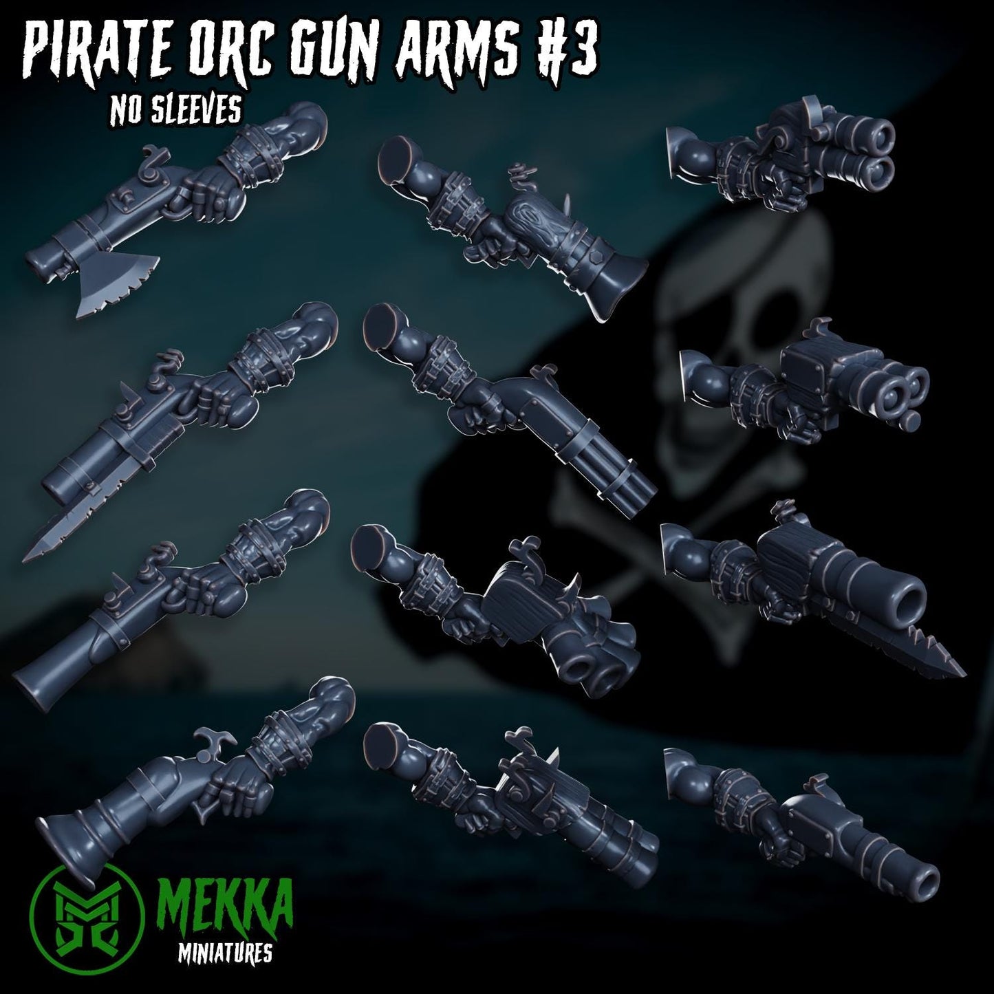 Pirate Ork Gun Hands! Space-Faring Orkish Menace Sculpted by Mekka Miniatures, Grimdark Compatible, Scaled for Sci-Fi Miniature Wargames