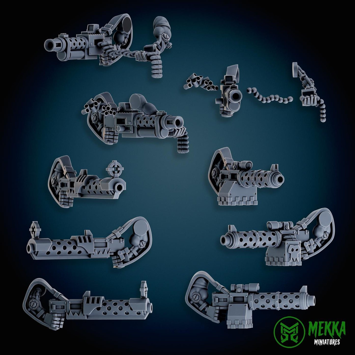 Modular Bionic Cybork Dakka set! Space-Faring Orkish Menace Sculpted by Mekka Miniatures, Grimdark Compatible, Scaled for Sci-Fi Wargames