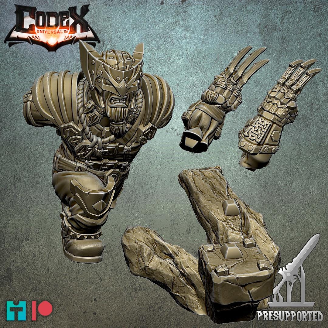 Dwogan Mithrilclaw, Dwarven Fighter Heroic Miniature for Tabletop Roleplaying games by Codex Universalis