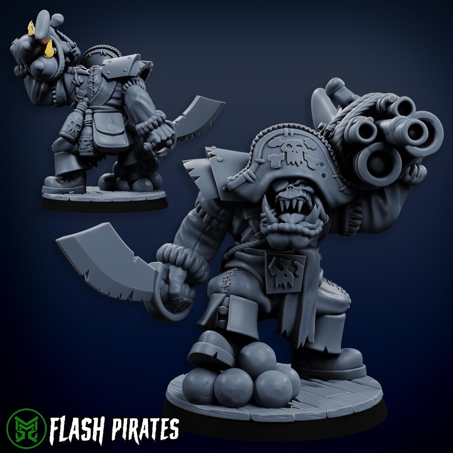 Flashy Captain, Space-Faring Orkish Menace Sculpted by Mekka Miniatures, Grimdark Compatible, Scaled for Sci-Fi Miniature Wargames