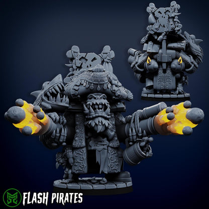 Flashy Captain, Space-Faring Orkish Menace Sculpted by Mekka Miniatures, Grimdark Compatible, Scaled for Sci-Fi Miniature Wargames