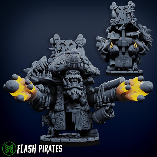 Flashy Captain, Space-Faring Orkish Menace Sculpted by Mekka Miniatures, Grimdark Compatible, Scaled for Sci-Fi Miniature Wargames