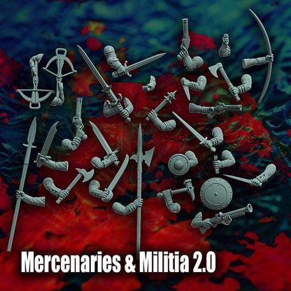 Modular Mercenaries & Militia 2.0, Weapons, Heads, Torsos and Legs. Fantasy Miniatures by Reptilian Overlords