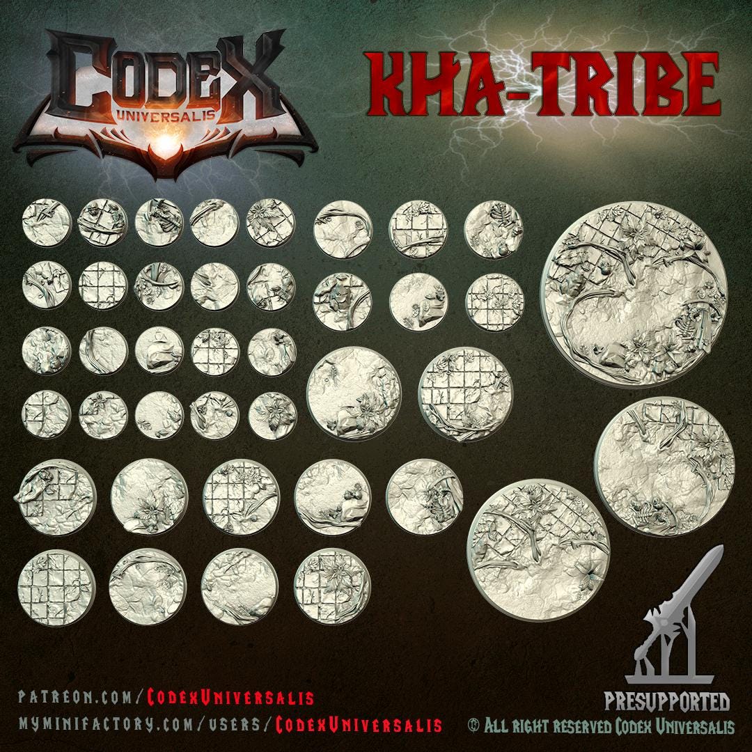 Overgrown Temple Round and Oval Bases for use in Tabletop Wargames by Codex Universalis