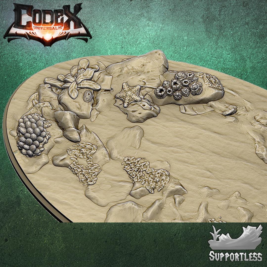 Coastal Reef Round and Oval Bases for use in Tabletop Wargames by Codex Universalis
