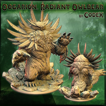Oogarion, Radiant Owlbear, Forest Monster Miniature for Tabletop Roleplaying games by Codex Universalis