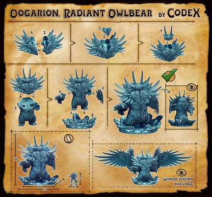 Oogarion, Radiant Owlbear, Forest Monster Miniature for Tabletop Roleplaying games by Codex Universalis