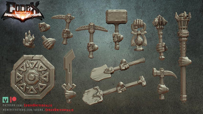 Skaldarg Miner Dwarf Company, Dwarf Miner Hero Miniatures for Tabletop Roleplaying games by Codex Universalis