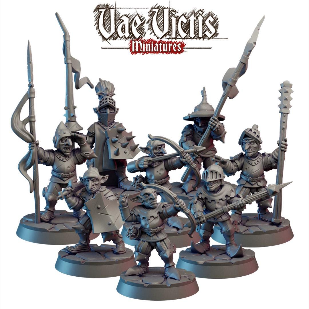 Goblin guards, Adventurers and Mercenaries by Vae Victis, perfect for Fantasy Wargames and Tabletop RPGs