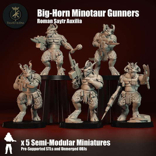 Saytr Big-Horn Minotaur Gunners, semi-modular Sci-Fi warriors by ThatEvilOne, Sci-fi Wargames Proxy, Beastmen Roman-inspired chaos army