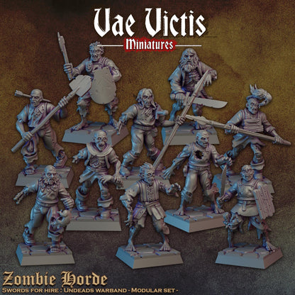 Zombie Horde Warband, Undead Henchmen and Undead Hunters,Fantasy Miniatures by Vae Victis, perfect for Fantasy Wargames and RPGs