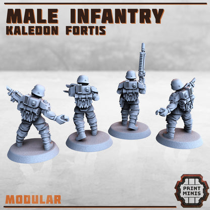 Male Infantry - Kaledon Fortis Army, Sci-Fi Space Militia Soldiers by Print Minis