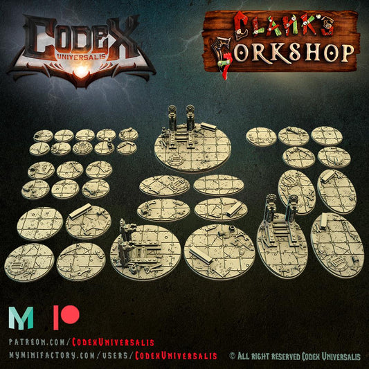 Clank's Gorkshop Round and Oval Bases for use in Tabletop Wargames by Codex Universalis
