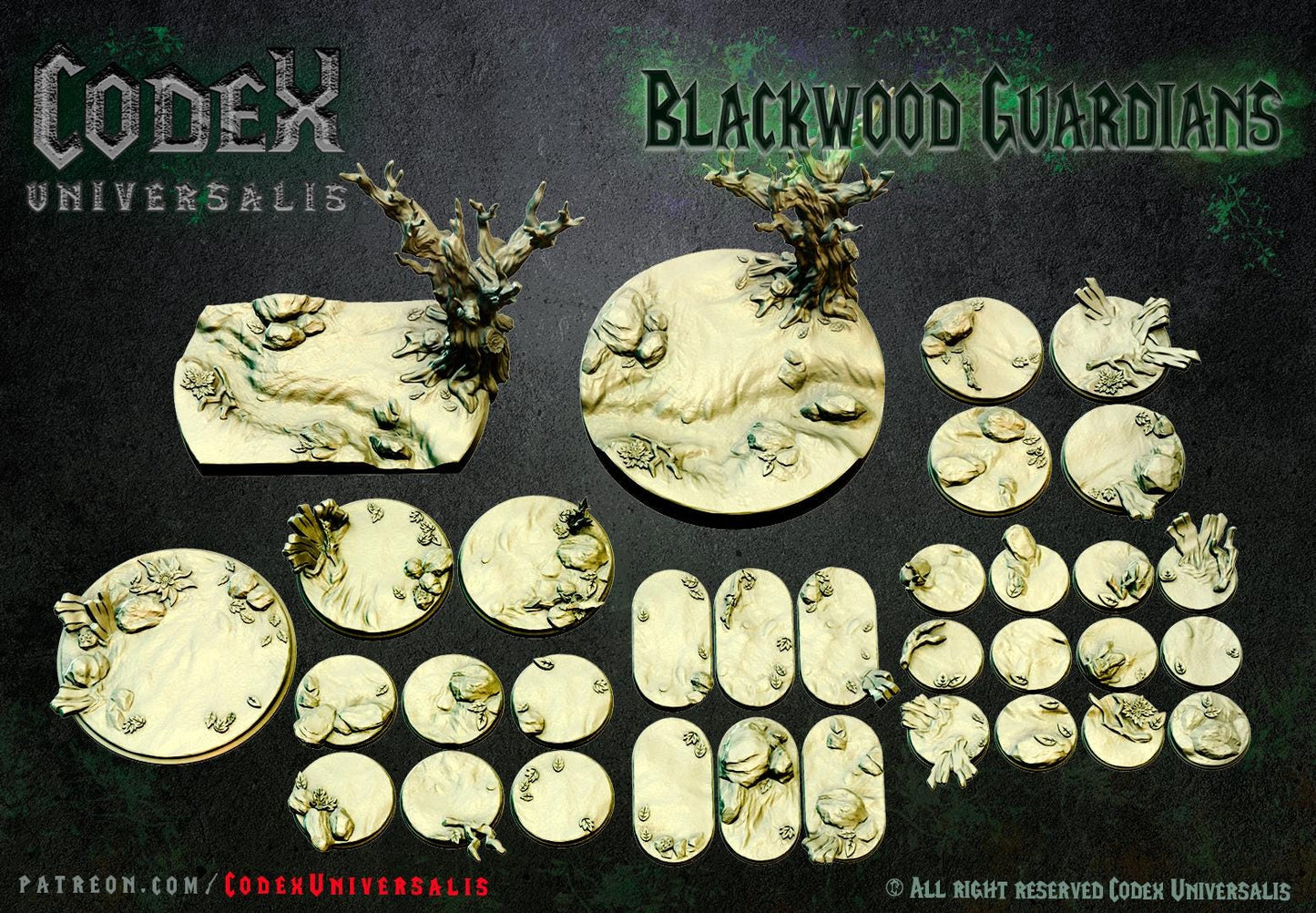 Blackwood Guardians Round and Oval Bases for use in Tabletop Wargames by Codex Universalis