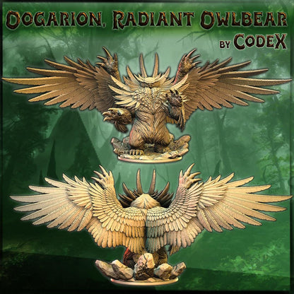Oogarion, Radiant Owlbear, Forest Monster Miniature for Tabletop Roleplaying games by Codex Universalis