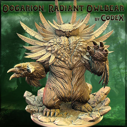 Oogarion, Radiant Owlbear, Forest Monster Miniature for Tabletop Roleplaying games by Codex Universalis