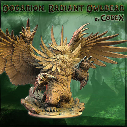 Oogarion, Radiant Owlbear, Forest Monster Miniature for Tabletop Roleplaying games by Codex Universalis