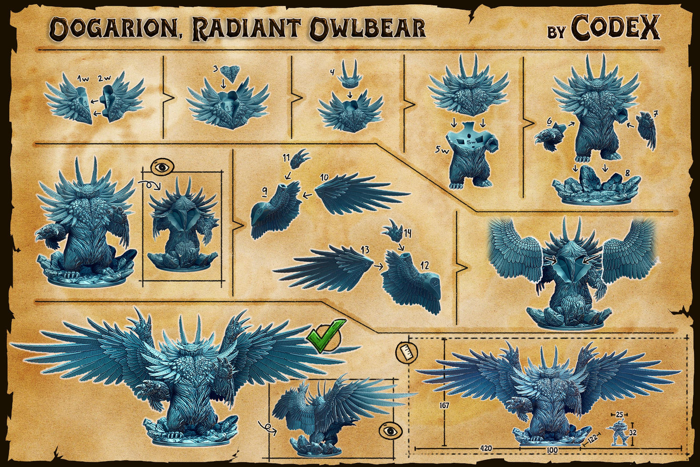 Oogarion, Radiant Owlbear, Forest Monster Miniature for Tabletop Roleplaying games by Codex Universalis