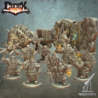 Skaldarg Miner Dwarf Company, Dwarf Miner Hero Miniatures for Tabletop Roleplaying games by Codex Universalis