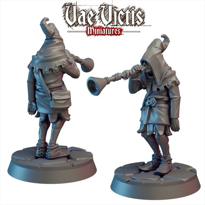 Sad Trumpeter, Cursed City Musician, Mercenary Miniatures by Vae Victis, perfect for Fantasy Wargames and Tabletop RPGs