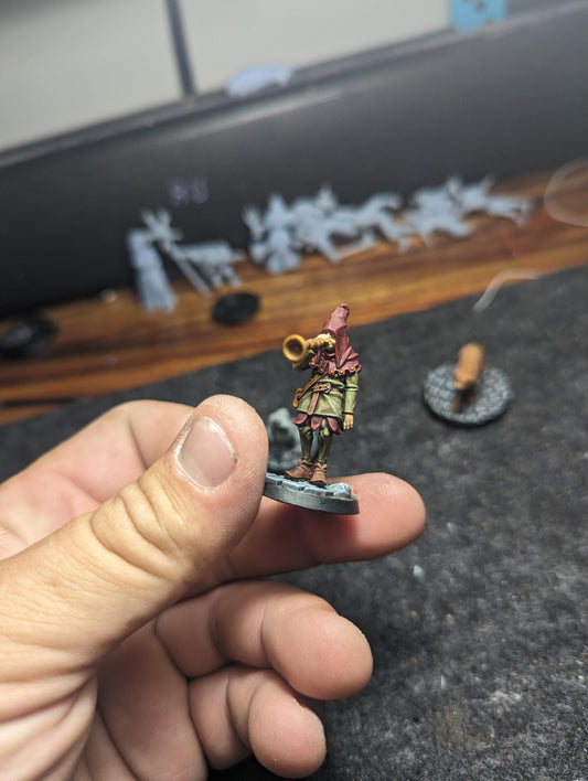 Sad Trumpeter, Cursed City Musician, Mercenary Miniatures by Vae Victis, perfect for Fantasy Wargames and Tabletop RPGs
