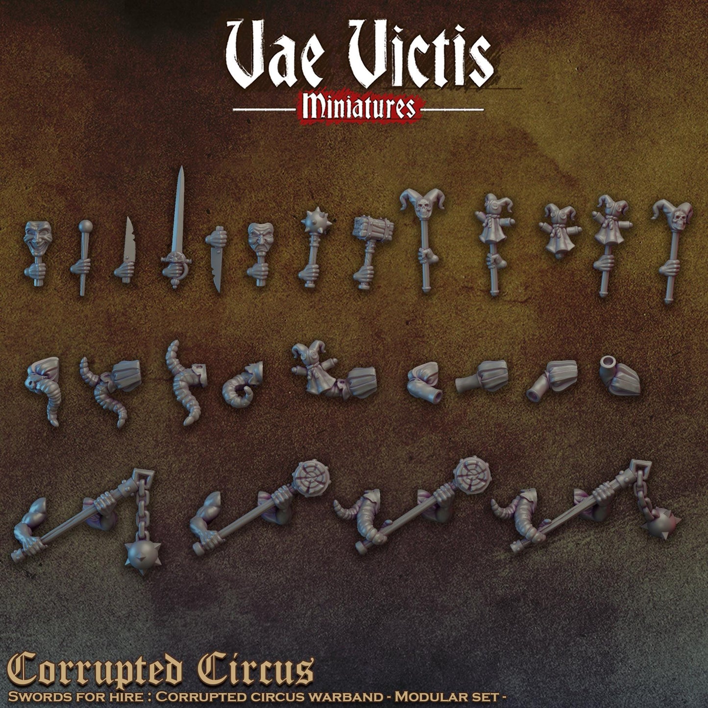 Corrupted Circus Miniatures, Bits and Weapon Conversions Fantasy by Vae Victis, perfect for Fantasy tabletop Wargames