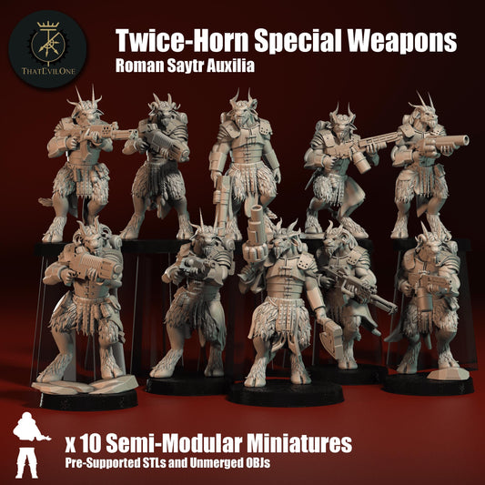 Saytr Twice-Horn Special Weapons, Monopose Sci-Fi warriors by ThatEvilOne, Sci-fi Wargames Beastmen Roman-inspired chaos army