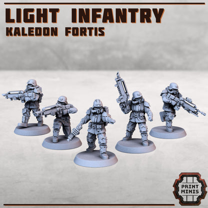 Light Infantry - Kaledon Fortis Army, Sci-Fi Space Militia Soldiers by Print Minis