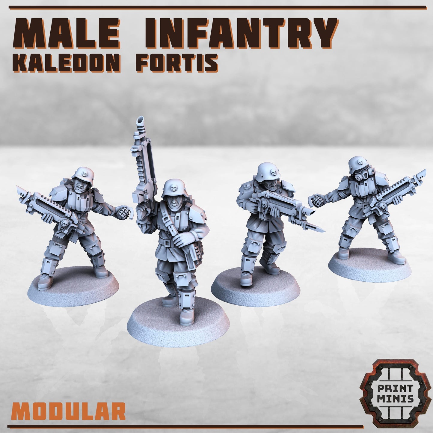 Male Infantry - Kaledon Fortis Army, Sci-Fi Space Militia Soldiers by Print Minis