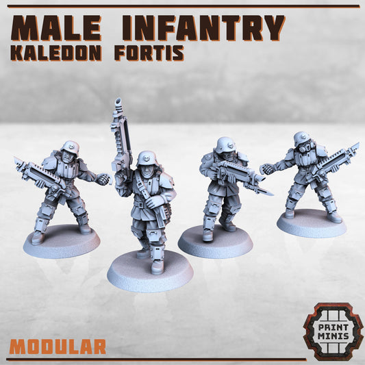 Male Infantry - Kaledon Fortis Army, Sci-Fi Space Militia Soldiers by Print Minis