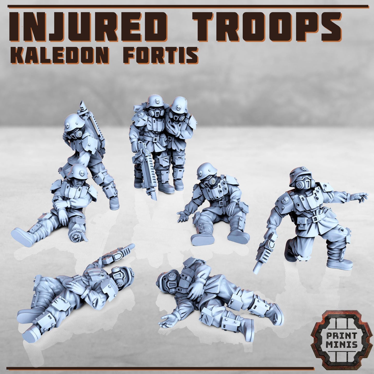 Injured Soldiers - Kaledon Fortis Army, Sci-Fi Space Militia Soldiers by Print Minis