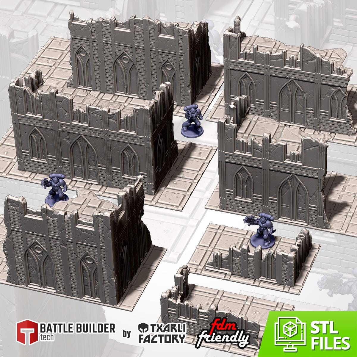 Modular CITY CLASSIC RUINS set Txarli Factory Ruined Building Terrain Cityscape Set, Perfect for Tabletop Wargames