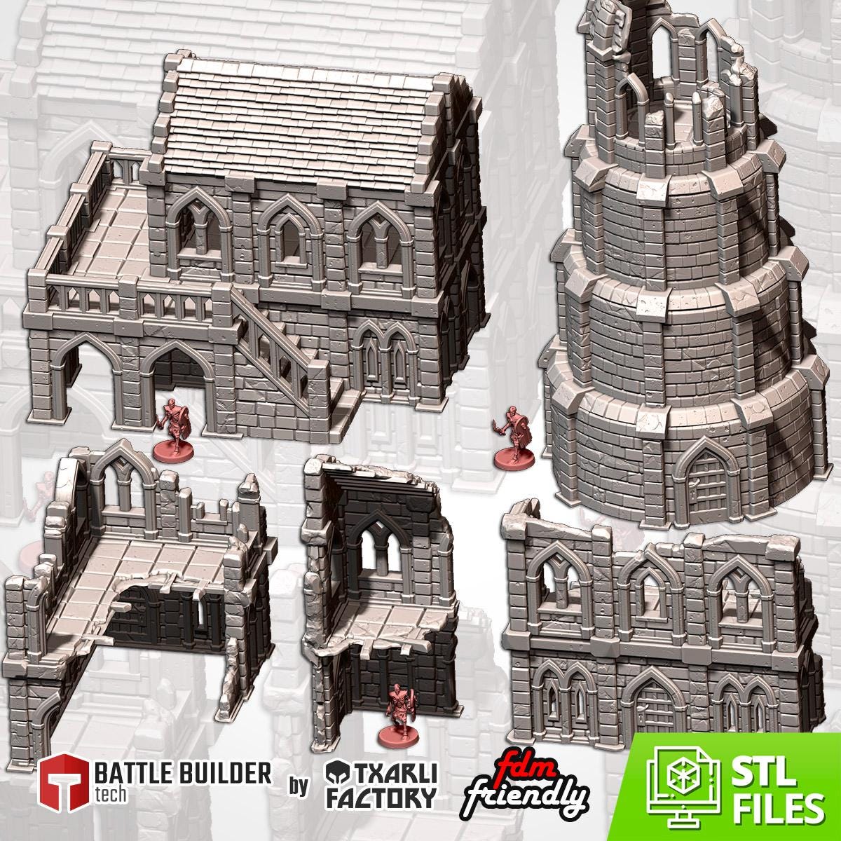 Modular MIDDLE EARTH TOWN terrain by Txarli Factory Fantasy Terrain Ruined City, Perfect for Tabletop Wargames