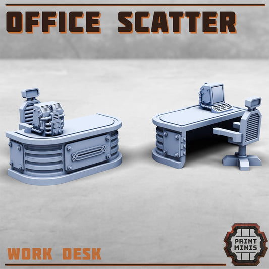 Office Scatter - Retro-Futuristic Office Terrain -  Sci-Fi Grimdark Civilians by Print Minis