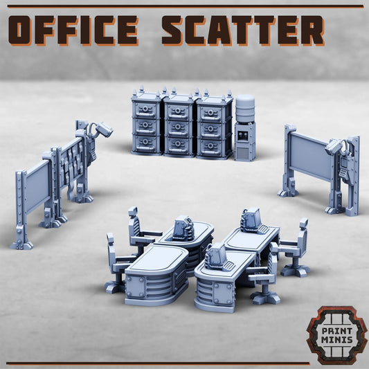 Office Scatter - Retro-Futuristic Office Terrain -  Sci-Fi Grimdark Civilians by Print Minis