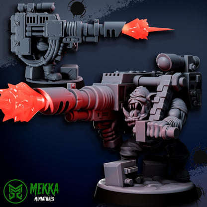 Orc Lootaz, Space-Faring Orkish Menace Sculpted by Mekka Miniatures, Grimdark Compatible, Sci-Fi Wargame Scale