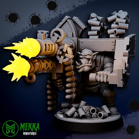 Orc Lootaz, Space-Faring Orkish Menace Sculpted by Mekka Miniatures, Grimdark Compatible, Sci-Fi Wargame Scale