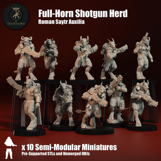 Saytr "Full-Horn" Shotgun Herd, Monopose Sci-Fi warriors by ThatEvilOne, Sci-fi Wargames Beastmen Roman-inspired chaos army