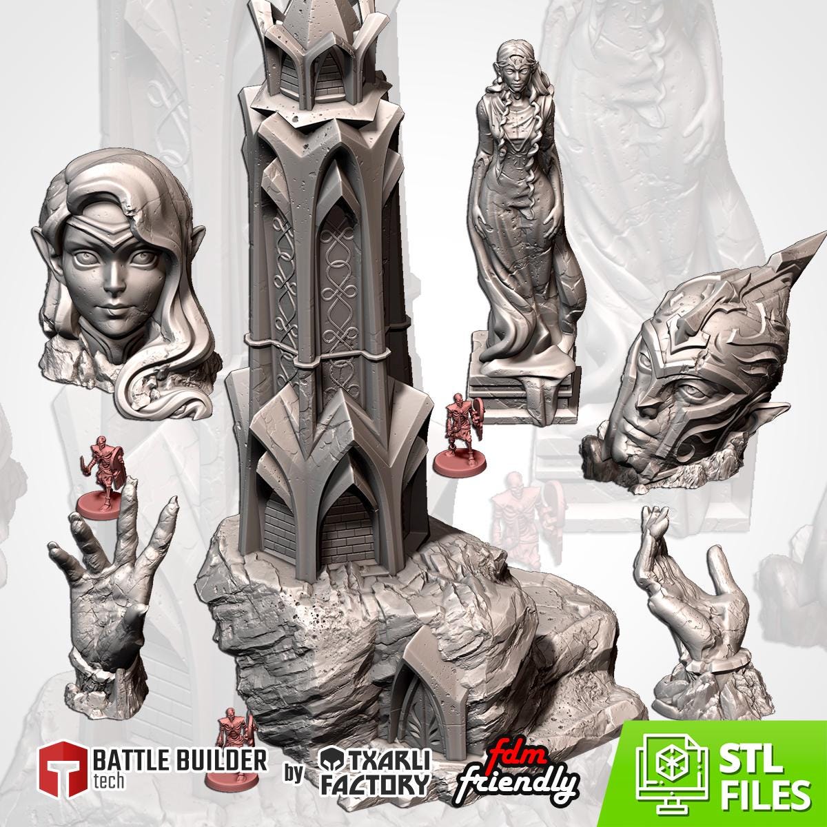 Modular ELF CONSTRUCTIONS terrain by Txarli Factory Fantasy Terrain Ruined Statues Set, Perfect for Tabletop Wargames