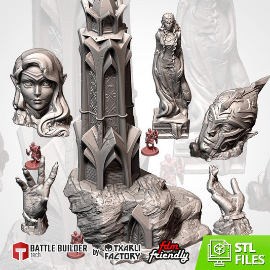 Modular ELF CONSTRUCTIONS terrain by Txarli Factory Fantasy Terrain Ruined Statues Set, Perfect for Tabletop Wargames
