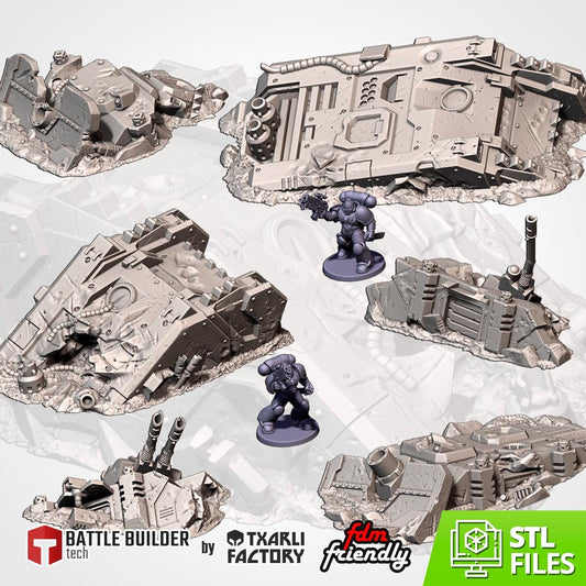 Modular CRASHED TANKS Txarli Factory Sci-Fi modular Wreckage Set, Perfect for Tabletop Wargames