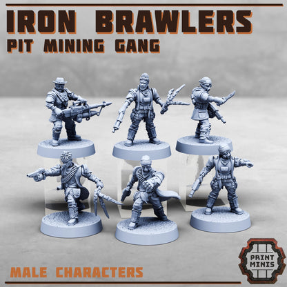 Iron Brawlers Gang -  Sci-Fi Grimdark Miner Gang Mercenaries by Print Minis