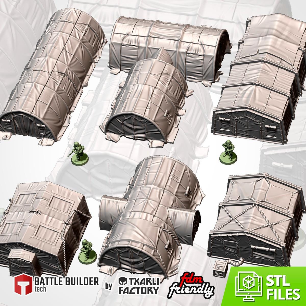 MILITARY BARRACKS Txarli Factory Battlefield Building modular Tent Set, Perfect for Tabletop Wargames