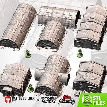 MILITARY BARRACKS Txarli Factory Battlefield Building modular Tent Set, Perfect for Tabletop Wargames