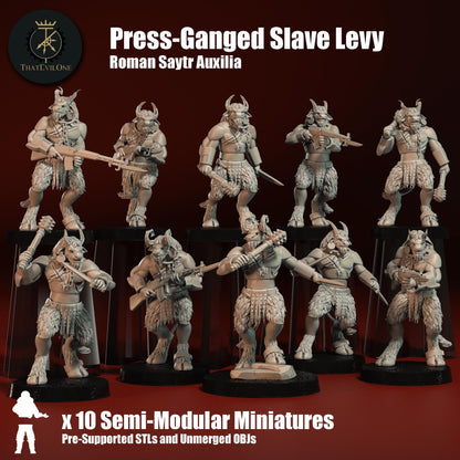 Saytr "Full-Horn" Slave Levy, Semi-Modular Sci-Fi warriors by ThatEvilOne, Sci-fi Wargames, Beastmen Roman-inspired chaos army
