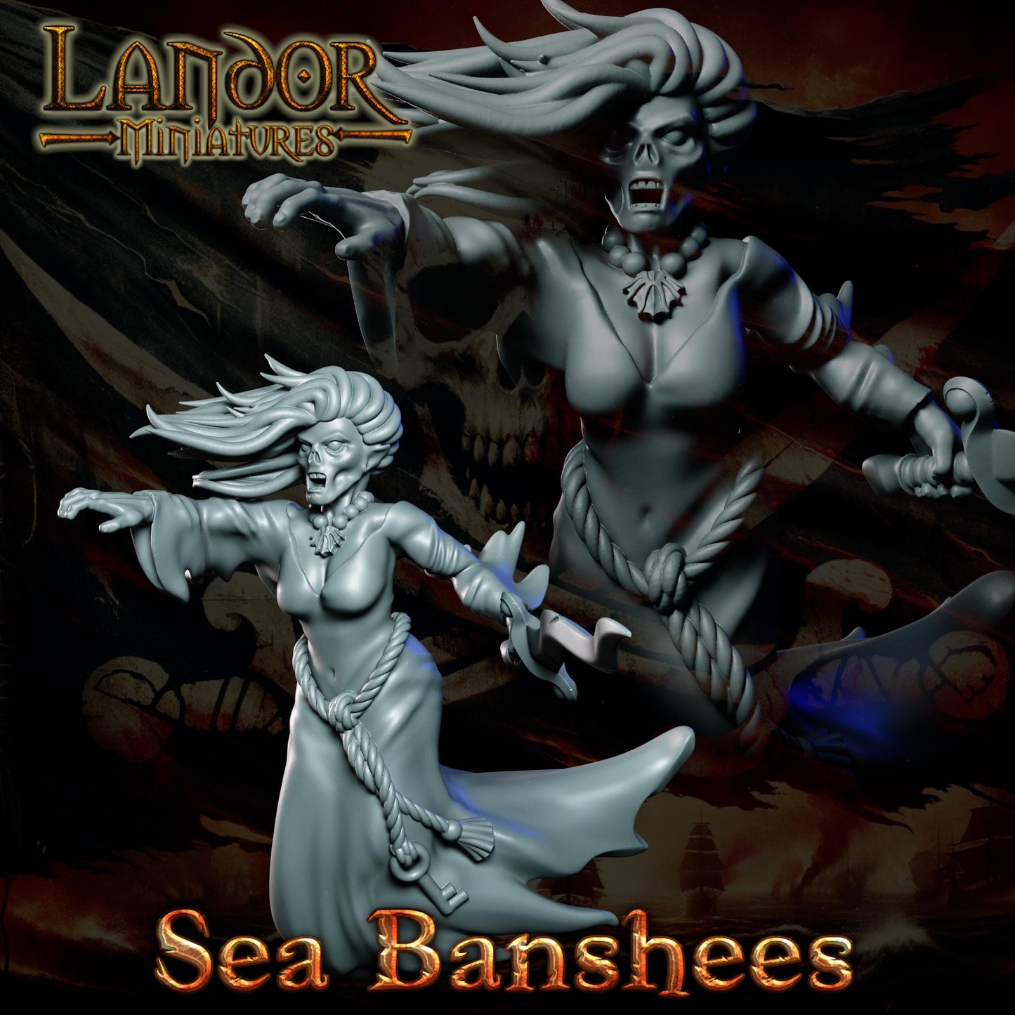 Vampire Pirate Captain, Modular Undead Swashbucklers by Landor Miniatures! Vampire Coast for Fantasy Wargames