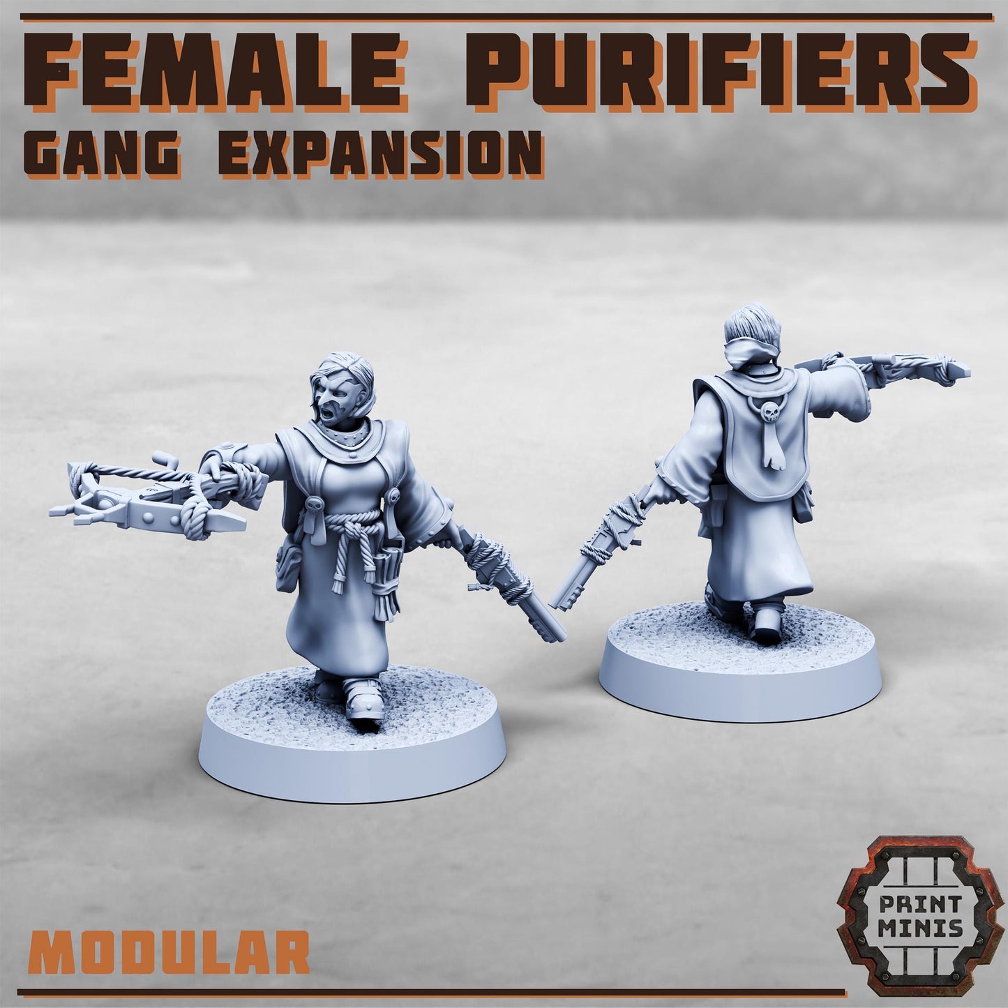 Purifier Gang - Female Expansion -  Sci-Fi Grimdark City Skirmish Warfare Purifier Mercenaries by Print Minis