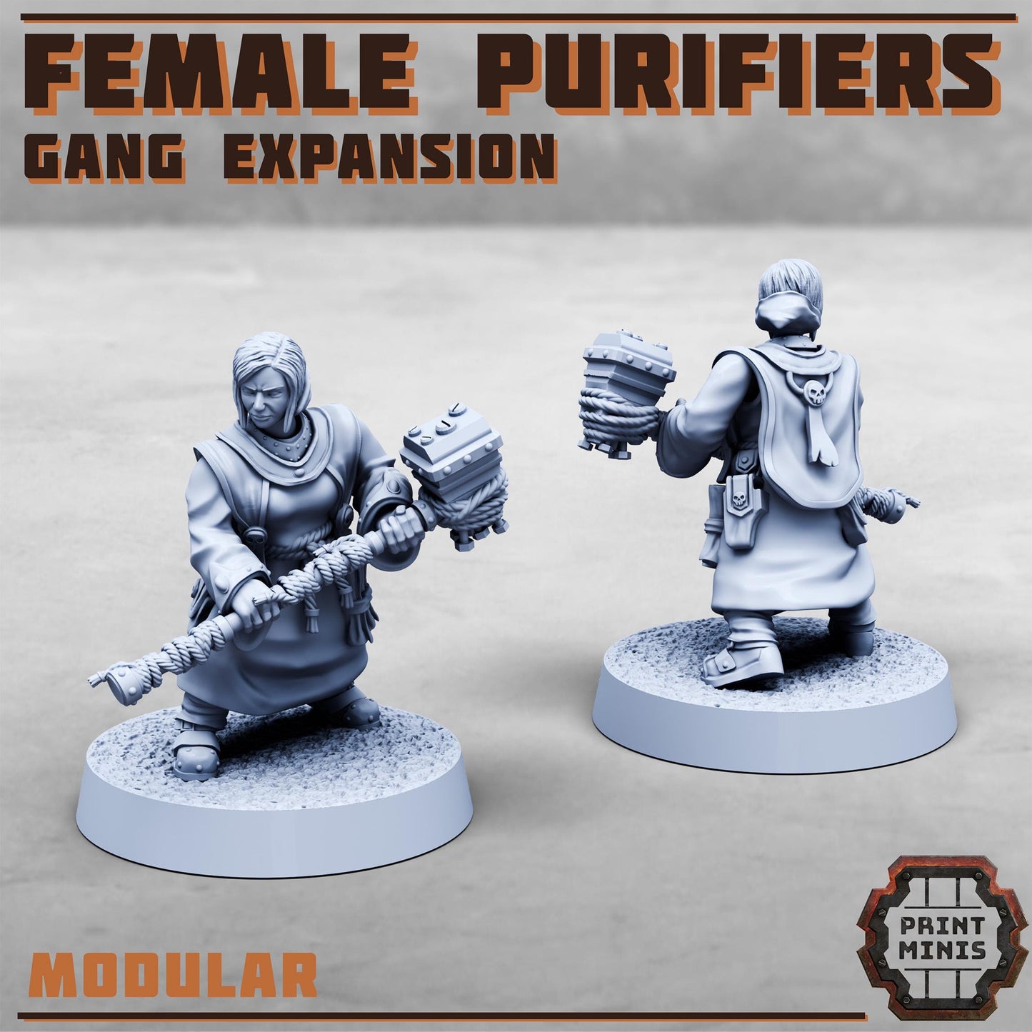 Purifier Gang - Female Expansion -  Sci-Fi Grimdark City Skirmish Warfare Purifier Mercenaries by Print Minis
