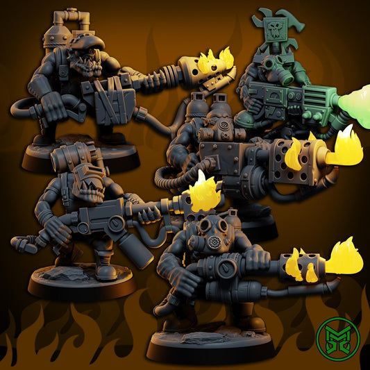 Flamerz, Space-Faring Burna Ork Menace Sculpted by Mekka Miniatures, Grimdark Compatible, Sci-Fi Wargame Scale