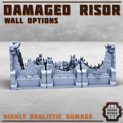 Damaged Risor District Walls - Risor District - Sci-Fi City Skirmish Wargaming Terrain by Print Minis